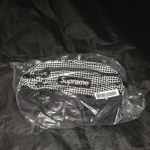 Supreme Black Waist Bag with White Grid Print